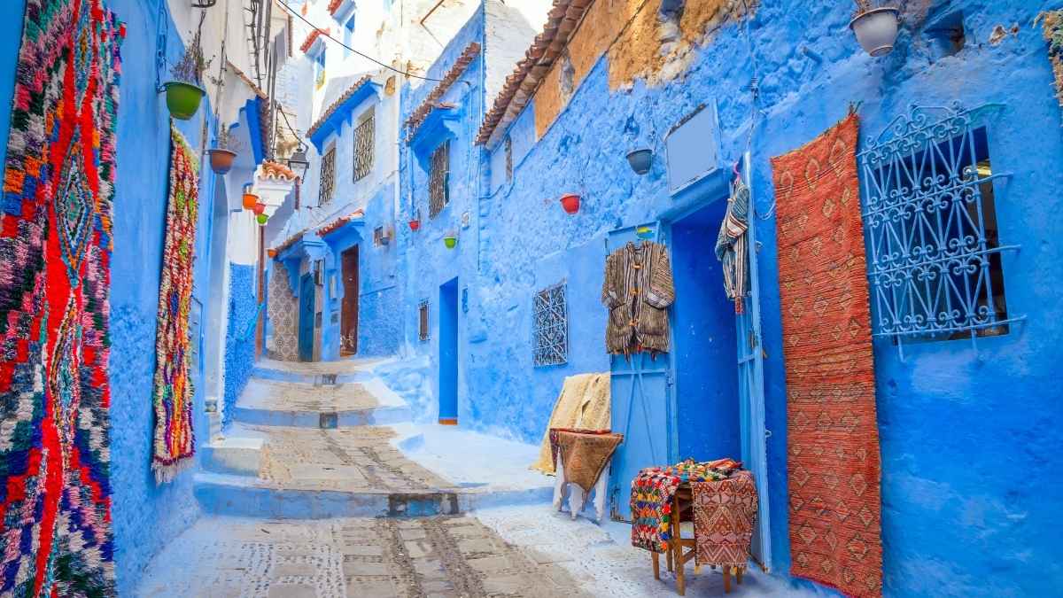 The blue city of Chefchaouen in Morocco, located in the same region as the Khalladi Wind carbon offset project