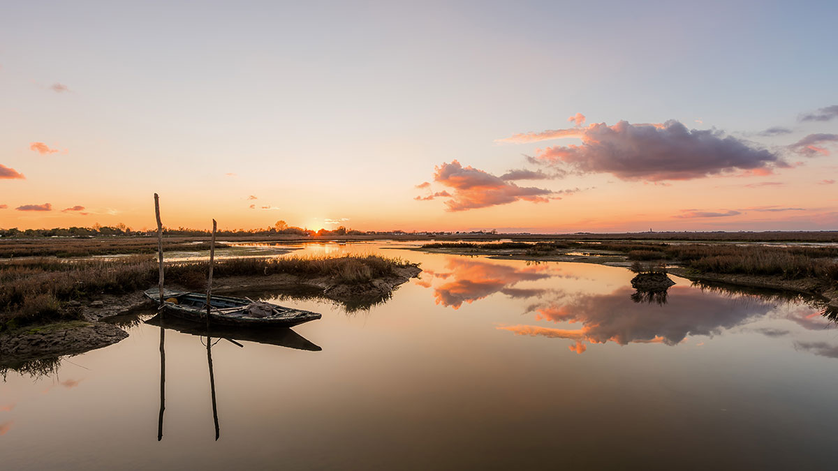 A boat in the Venice Lagoon in Lio Piccolo, the village where the Valle Paleazza carbon offset project is located