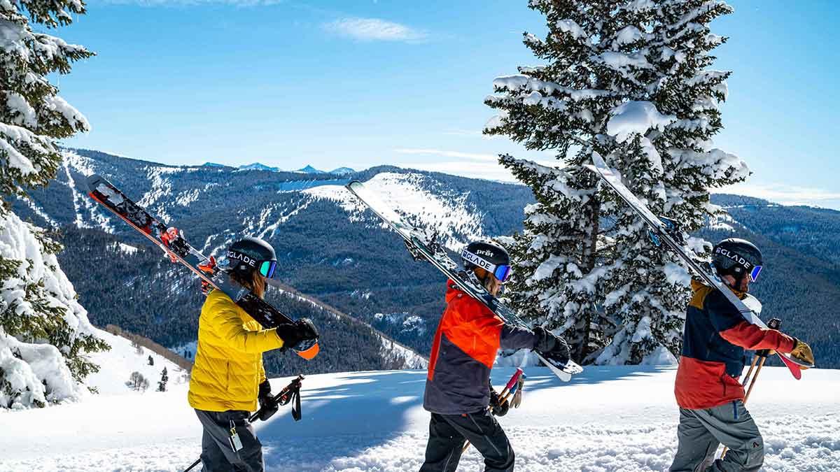 Ski tourists in the tourism destination of Vail, Colorado