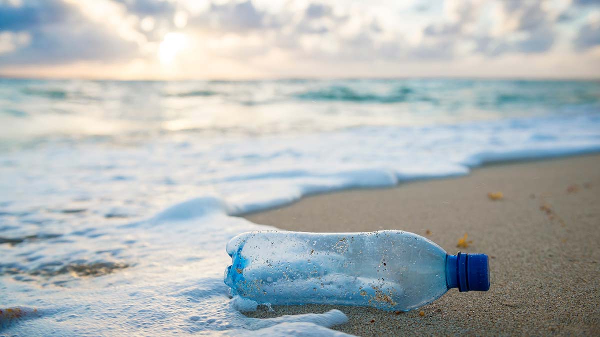 Plastic pollution on island beach