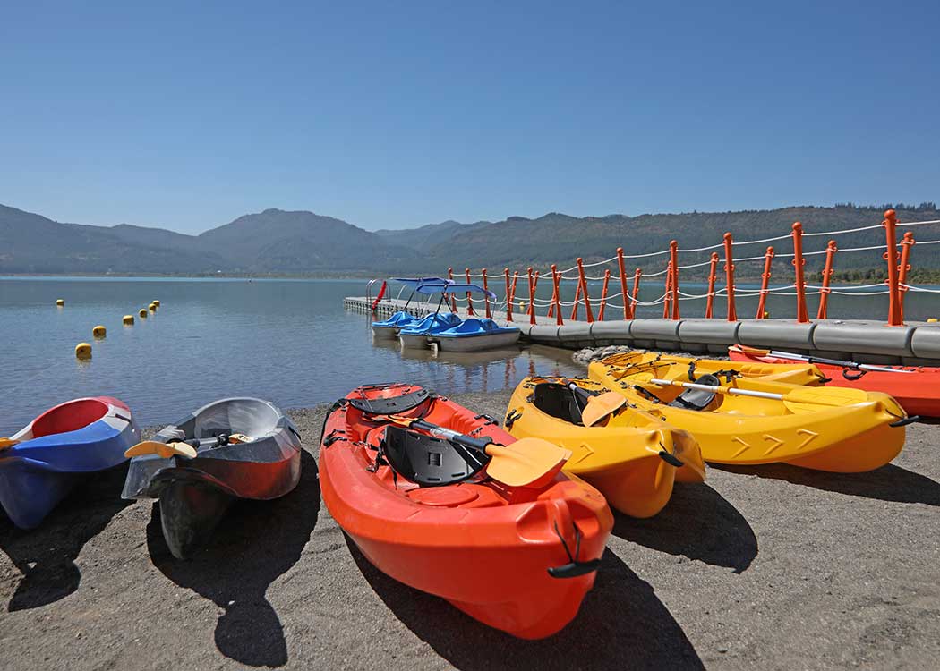Kayaking at a reservoir near San Clemente Chile