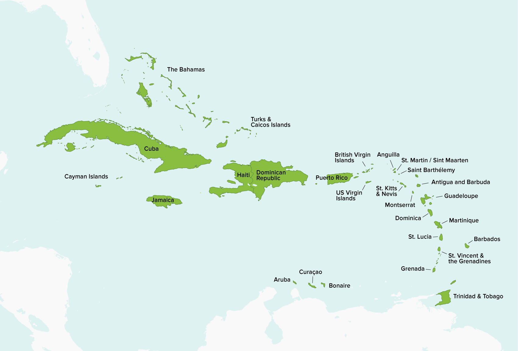 Caribbean islands region map