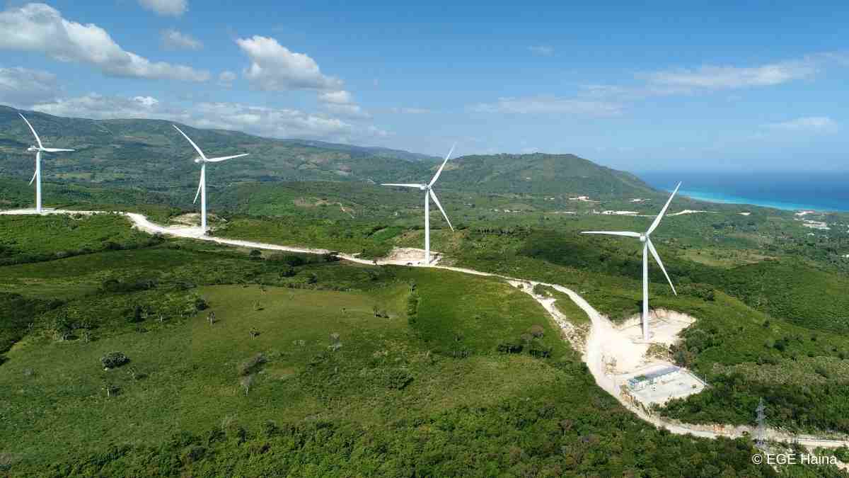 Windmills in the Dominican Republic's Larimar Wind from create power for the island's coastal communities