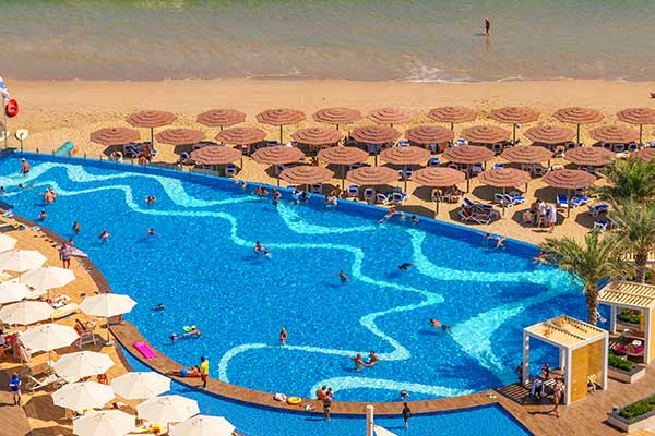A pool at a luxury resort on the coast of Fujairah, UAE