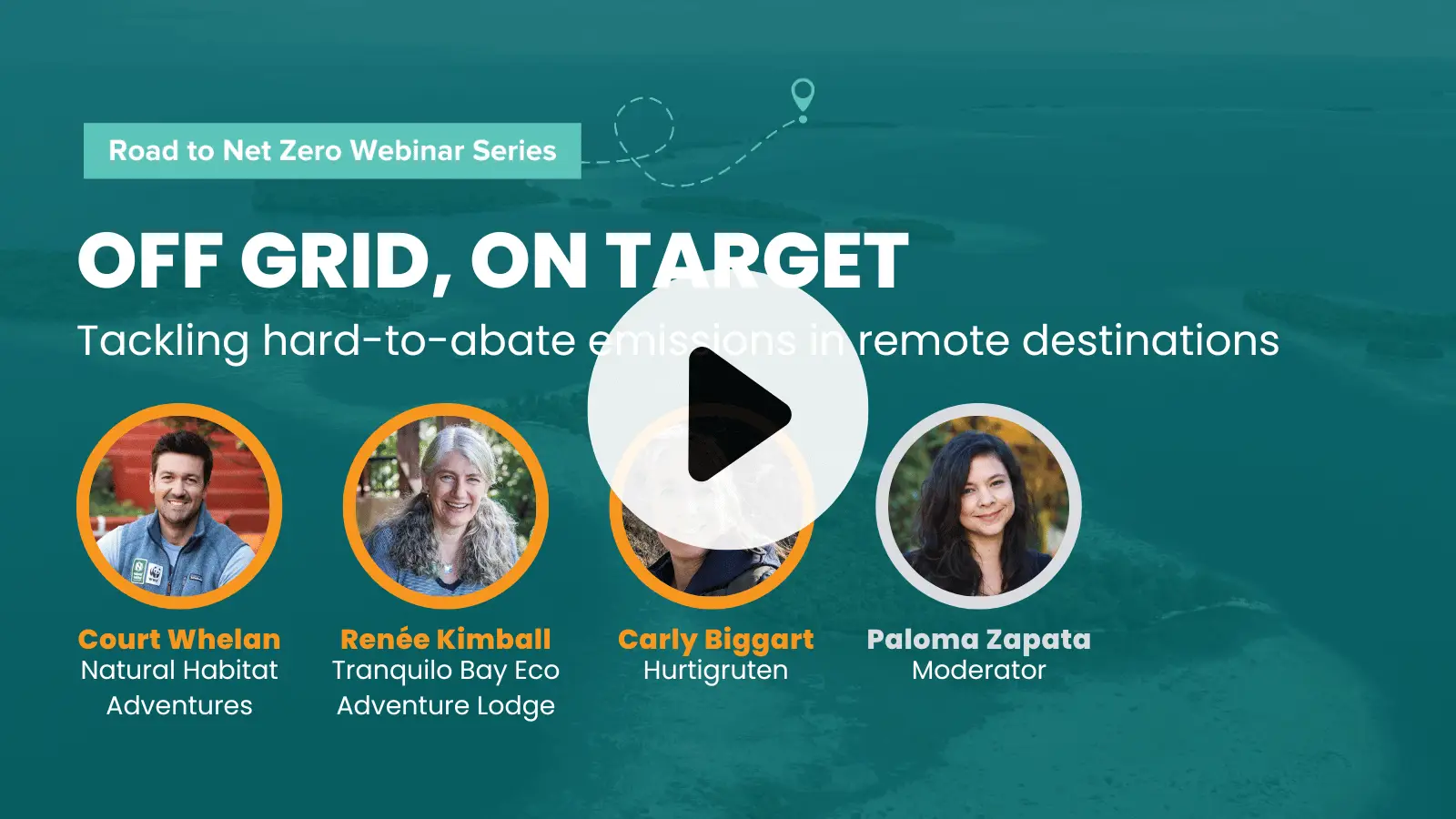 Graphic for a webinar about decarbonizing hard to abate tourism emissions in remote destinations