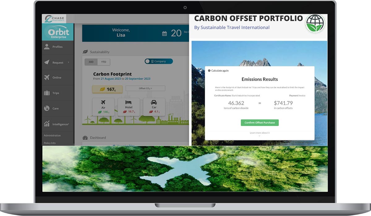Orbit travel carbon offset screen