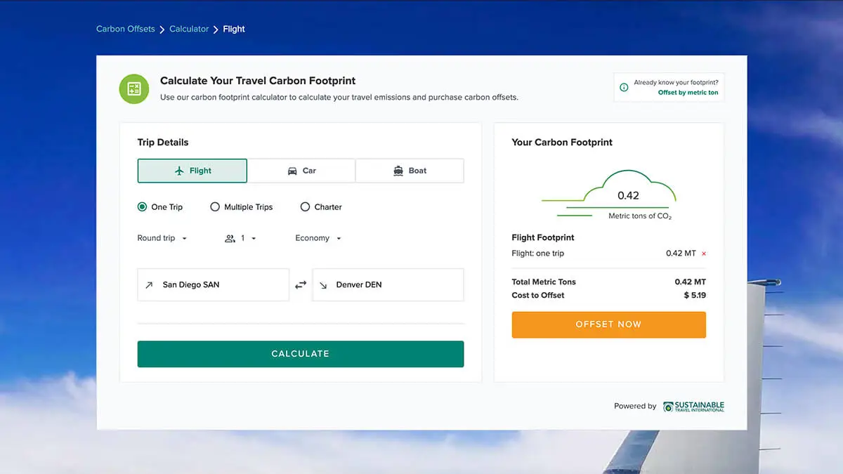 New carbon footprint and offset calculator on Sustainable Travel International website