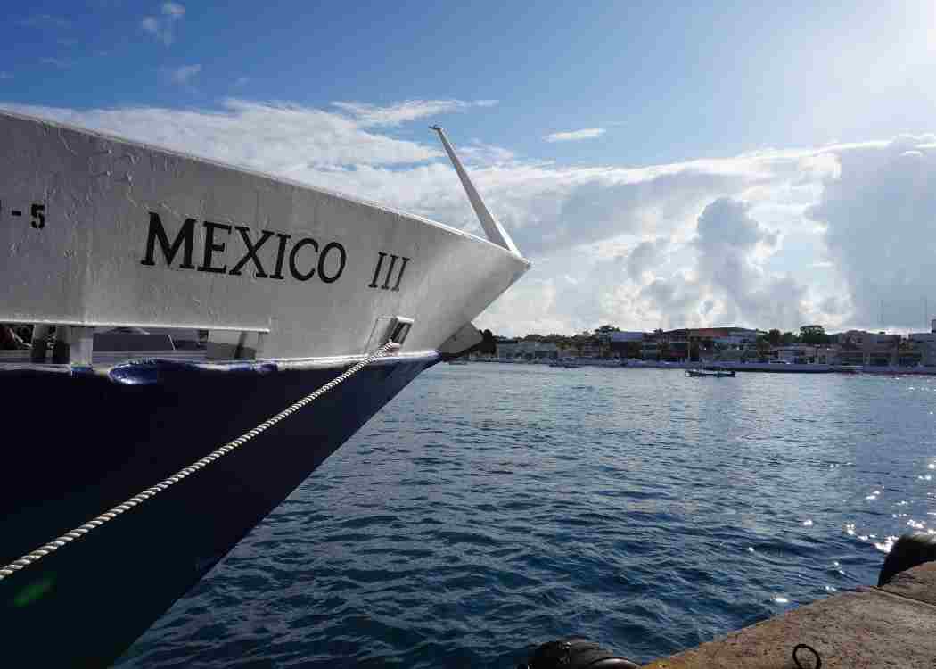 A dive boat in the harbor on Cozumel Island where sustainable reef tourism training is now required